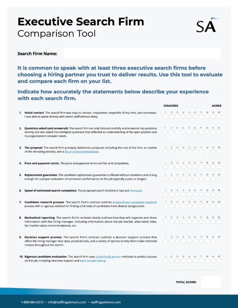 Executive Search Firm Comparison Tool