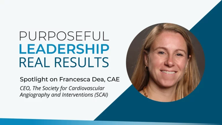 Graphic of the article title, "Purposeful Leadership Real results, Spotlight on Francesca Dea," with Francesca's headshot.