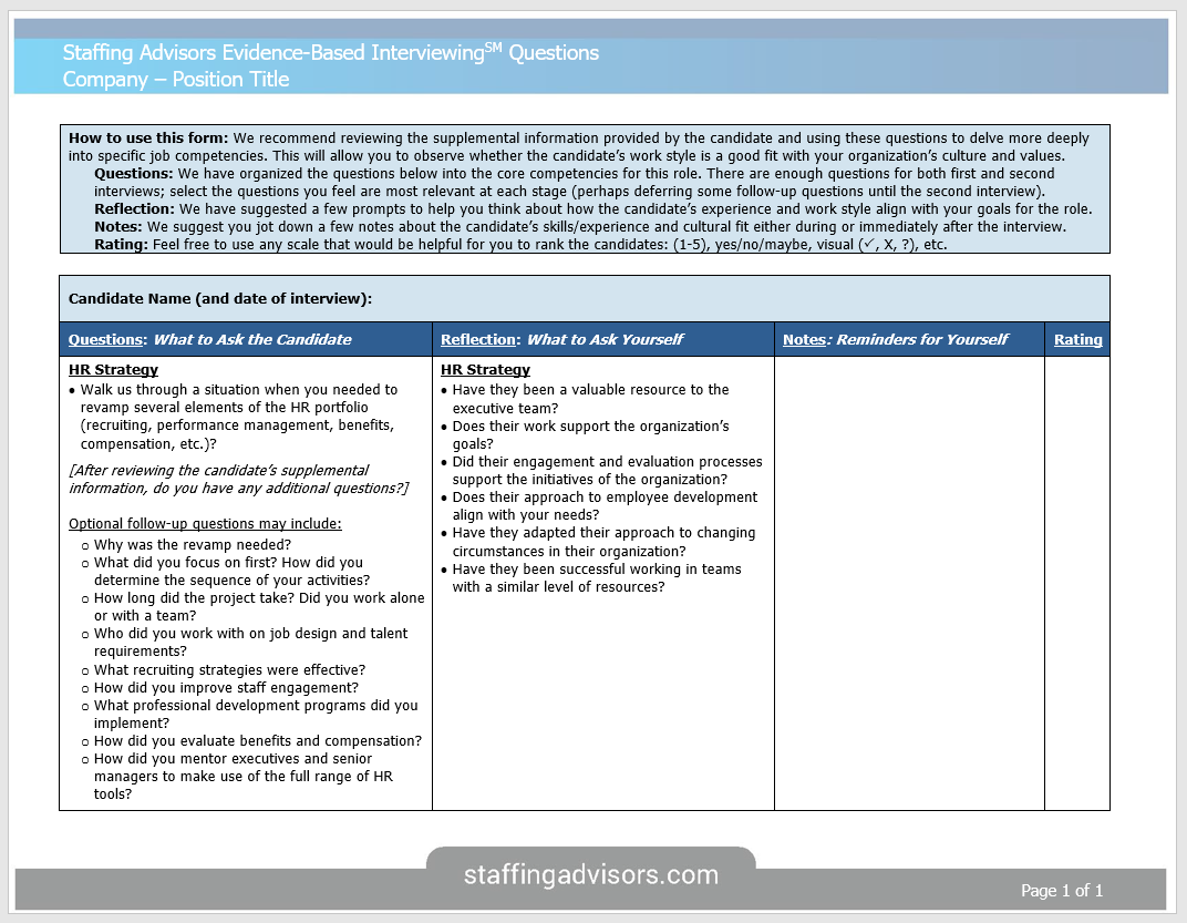 Sample interview Question Template